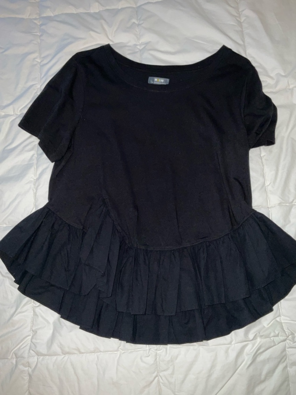 Anthropologie Black Ruffled Peplum Short-Sleeve Top